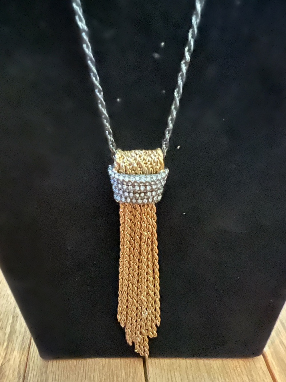 Stella and Dot Gold Tone Tassel Pendant Necklace with Rhinestone Accent